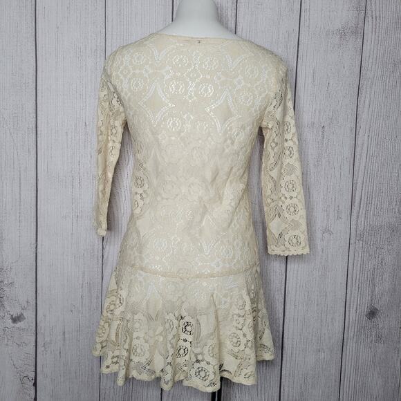 Free People Walking To The Sun Cream Lace Tunic Dress No Underlay Size 2 - Picture 8 of 8